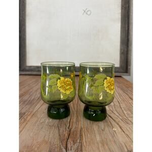 TWO Vintage 60s Libbey Glass Floral Tumblers Flower Power Glass Tumblers